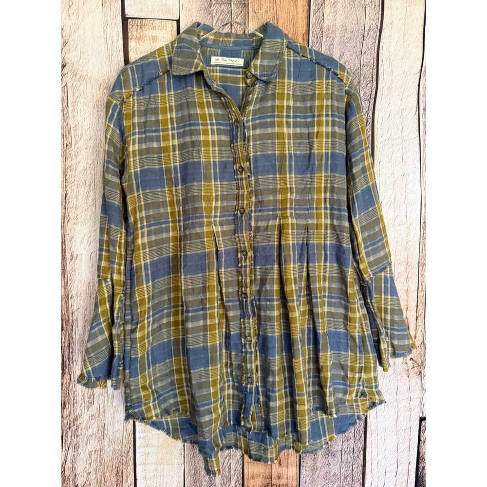 Free People We The Free Mary Anne Plaid Buttondown Tunic Boho Festival Fall XS
